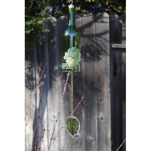  Namaste Lotus Birds Wine Bottle Windchime - Windcatcher Eco Friendly Rememberance Wedding Mothersday Garden Yoga Zen Meditation Garden