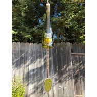 /Autumn Owl Wine Bottle Windchime - Chime Repurposed Windcatcher Bottle Etching Rememberance Wedding Shower Outdoor Decor