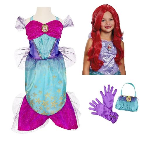  Windhaven Disney Princess Ariel Little Mermaid Costume - Dress, Wig, Purse, Gloves Teal