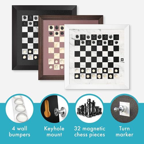  Winding Hills Designs Home Magnetics Magnetic Wall Chess Set, Classic Wall Mounted Chess Board Game Framed Wooden Chess Set with Magnetic Pieces