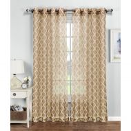 Window Elements Quatrefoil Printed Sheer Extra Wide 54 x 84 in. Grommet Curtain Panel, Beige/White