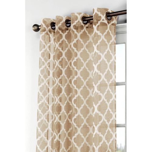  Window Elements Quatrefoil Printed Sheer Extra Wide 54 x 84 in. Grommet Curtain Panel, Beige/White