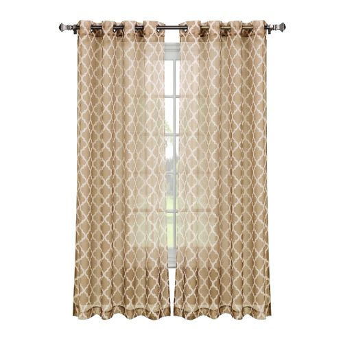  Window Elements Quatrefoil Printed Sheer Extra Wide 54 x 84 in. Grommet Curtain Panel, Beige/White