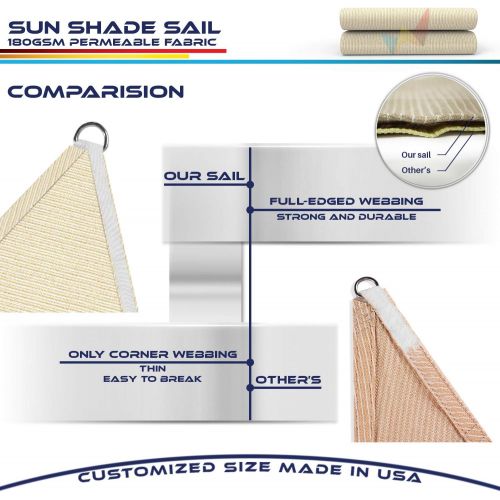  Windscreen4less 16 x 16 x 22.6 Triangle Sun Shade Sail - Beige Durable UV Shelter Canopy for Patio Outdoor Backyard - Custom