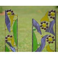 WindsongGlassStudio Stained Glass Garden Sculptures, Yard Art in Pairs for your Outdoor Decor, Custom Stained Glass Garden Ornaments Fanciful Garden Flowers