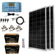 WindyNation 300 Watt (3pcs 100 Watt) 12V Solar Panel Off-Grid RV Boat Kit wLCD P30L Solar Charge Controller + Solar Cable + MC4 Connectors + Mounting Brackets