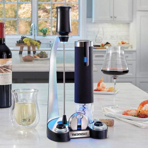  Wine Enthusiast Electric Blue Pro All-In-One Automatic Wine Opener, Preserver & Electric Aerator 6-Piece Set