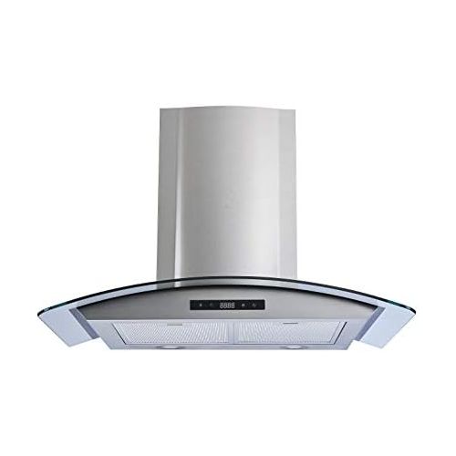  Winflo 30 Wall Mount Stainless SteelTempered Glass Convertible Range Hood with 450 CFM Air Flow, Illuminated Push Button Control, Aluminum Filters and LED Lights