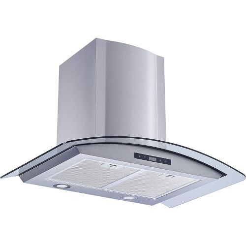  Winflo 30 Wall Mount Stainless SteelTempered Glass Convertible Range Hood with 450 CFM Air Flow, Illuminated Push Button Control, Aluminum Filters and LED Lights