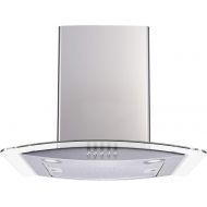 Winflo New 30 Convertible Stainless SteelTempered Glass Wall Mount Range Hood with Aluminum Mesh filter, Ultra bright LED lights and Push Button 3 Speed Control