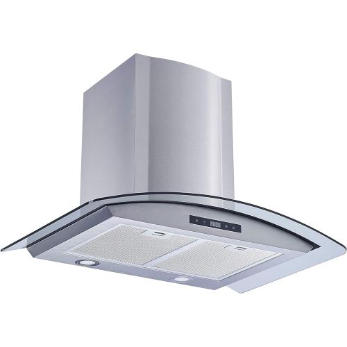  Winflo 30 Wall Mount Stainless SteelTempered Glass Convertible Kitchen Range Hood with 450 CFM Air Flow LED Display Touch Control, Aluminum Filters and LED Lights