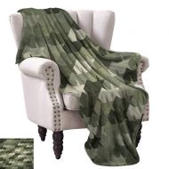 WinfreyDecor Camo Super Soft Blankets Grungy Worn Old Texture Abstract Stars Vintage Mosaic Form Print Home, Couch, Outdoor, Travel Use 70 Wx84 L Dark Green Army Green Khaki