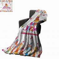 WinfreyDecor Birthday Throw Blanket Multicolor Slice of Strawberry Pie Party Set Up with Hats Balloons Presents Stars,Super Soft and Comfortable,Suitable for Sofas,Chairs,beds