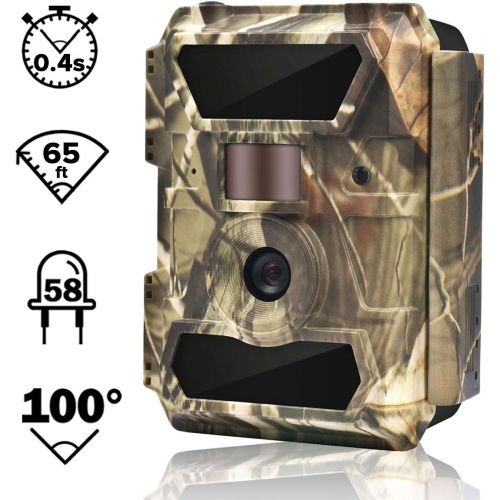  [아마존베스트]WingHome Trail Camera, 12/16/22MP 1080P Game Camera with Night Vision No Glow, 0.4s Trigger Time Outdoor Wildlife Camera Motion Activated Waterproof, 58pcs IR LEDs Infrared Hunting