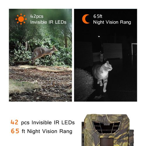  WingHome Trail Camera, 24MP 1080P Game Camera No Glow Infrared Night Camera for Wildlife Waterproof with Color LCD Display Motion Activated Camera for Wildlife Monitoring Photograp