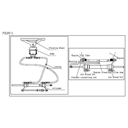  Woqi ZA0301 Outboard Hydraulic Steering Kit With Helm Pump, Hydraulic Cylinder and Tubing