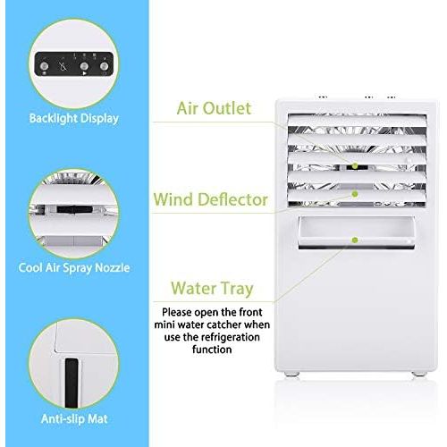  [아마존베스트]Winload Mini Air Cooler, 3 in 1 Personal Air Conditioner with Water Cooling, Humidifier, Air Purifier, Evaporative Cooler for Home and Office, white