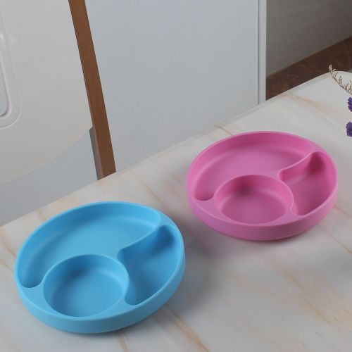  Winly New Silicone Divided Toddler Plates 3 Parts - Easy to Clean - Spill Proof Suction Plate for Baby, Kids, Children, Toddlers(Pink)