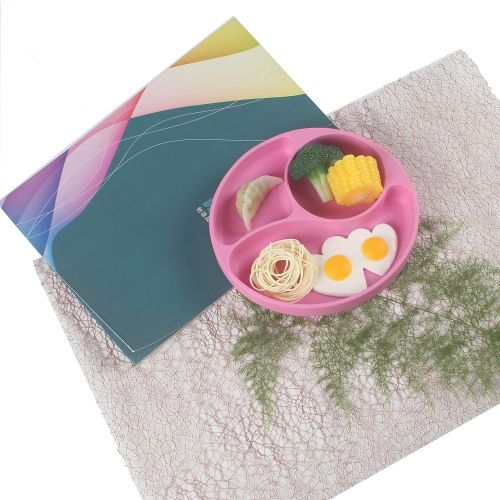  Winly New Silicone Divided Toddler Plates 3 Parts - Easy to Clean - Spill Proof Suction Plate for Baby, Kids, Children, Toddlers(Pink)