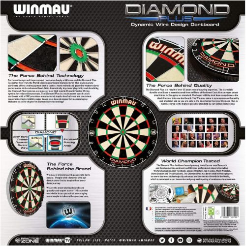  Winmau Diamond Plus Tournament Bristle Dartboard with Staple-Free Bullseye for Higher Scores and Fewer Bounce-Outs
