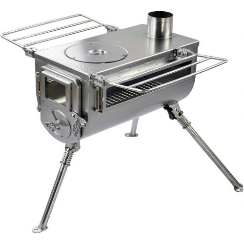  WINNERWELL Woodlander Double-View Medium Tent Stove Portable Wood Burning Tent Stove for Tents, Shelters, and Camping 800 Cubic Inch Firebox Stainless Steel Construction Includes C
