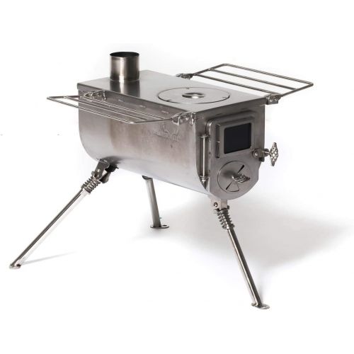  WINNERWELL Woodlander Medium Tent Stove Tiny Portable Wood Burning Stove for Tents, Shelters, and Camping 800 Cubic Inch Firebox Precision Stainless Steel Construction Includes Chi