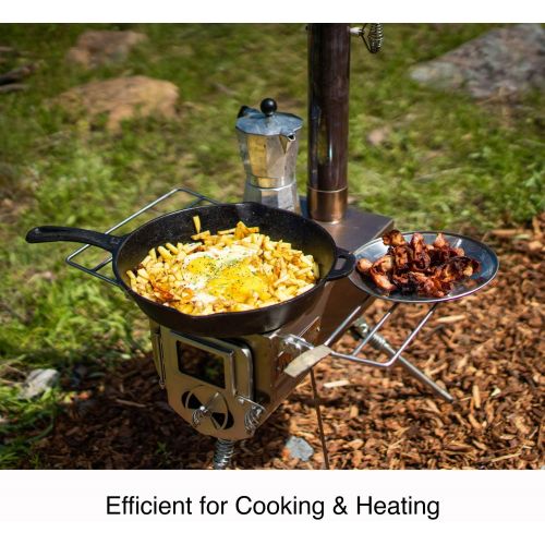  WINNERWELL Woodlander Medium Tent Stove Tiny Portable Wood Burning Stove for Tents, Shelters, and Camping 800 Cubic Inch Firebox Precision Stainless Steel Construction Includes Chi