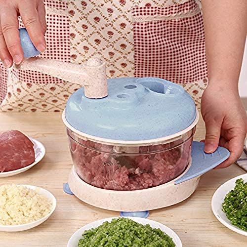  Winnes Multifunktions Manuelle Steuerung Fleischwolf, Haushalt Kuechenmaschine Gemuese Fleischwolf Hand Food Chopper Mixer Obst Knoblauch Cutter (Blau)