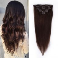 Winsky 18 inches Clip in Extensions Real Human Hair - 70g 7pcs 16 Clips Straight 100% Remy Human Hair Extensions for Women Dark Brown #2 Color