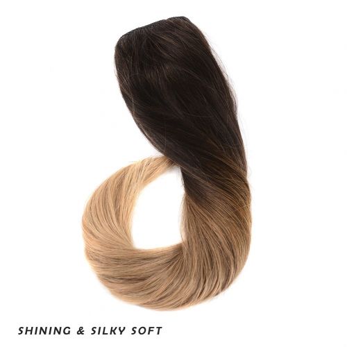  Winsky 18 inches Clip in Hair Extensions Remy Human Hair - 70g 7pcs 16 Clips Straight 100% Real Ombre Human Hair Extensions for Women Dark Brown Fading to Light Brown Mixed Ash Blonde Col