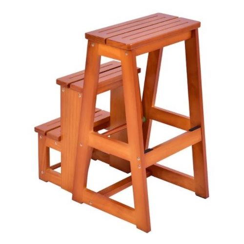  Winsome Costway Wood Step Stool Folding 3 Tier Ladder Chair Bench Seat Utility Multi-functional, Sturdy and Durable, Lightweight, Transportable, Ideal for Use in Kitchen, Office, Bathroom