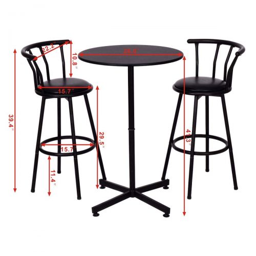  Winsome COSTWAY 3 Piece Bar Table Set with 2 Stools Bistro Pub Height Circular Table and Chairs Set Kitchen Dining Furniture, Black