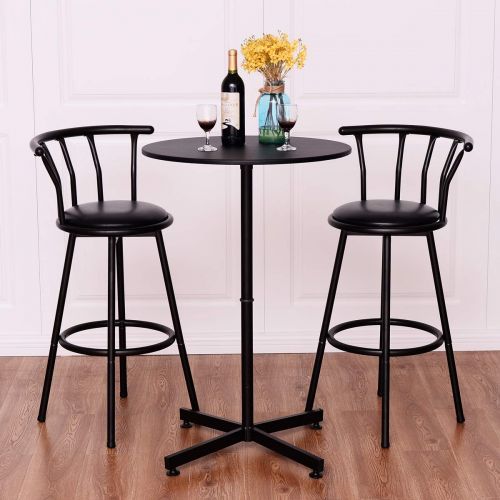  Winsome COSTWAY 3 Piece Bar Table Set with 2 Stools Bistro Pub Height Circular Table and Chairs Set Kitchen Dining Furniture, Black