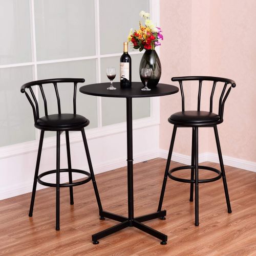  Winsome COSTWAY 3 Piece Bar Table Set with 2 Stools Bistro Pub Height Circular Table and Chairs Set Kitchen Dining Furniture, Black