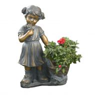 Winsome House Girl Picking Flowers and Plant Holder