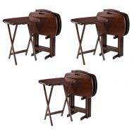 Winsome Wood 94577 Lucca 5 Piece Set TV Tables with Handle, 22.83 W x 25.79 H x 15.67 D, Brown (3 Sets)