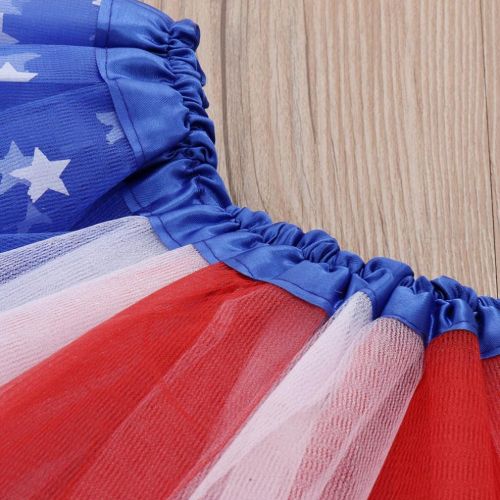  Winsummer Patriotic Flag Kids Tutu Skirt American Flag Dress July 4th Independence Day Princess Dress-up Costume