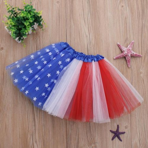  Winsummer Patriotic Flag Kids Tutu Skirt American Flag Dress July 4th Independence Day Princess Dress-up Costume