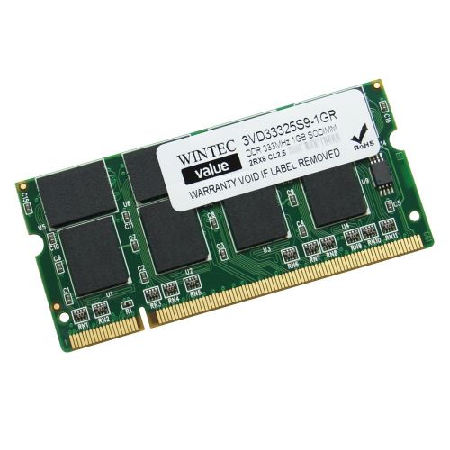  Wintec Value MHzCL2.5 1GB SODIMM Retail 2Rx8 1 Not a Kit (Single) DDR 333 (PC 2700) 184-Pin SDRAM 3VD33325S9-1GR