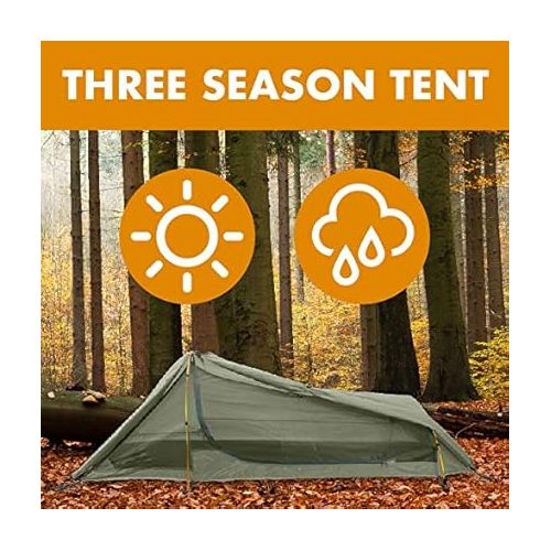  Winterial Single Person Personal Bivy Tent - Lightweight One Person Tent with Rainfly, 2lbs 9oz, Stakes, Poles and Guylines Included, Backpacking and Hiking Bivy Tent (Olive Green & Orange)