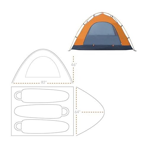  Winterial Three Person Tent - Lightweight 3 Season Tent with Rainfly, 3 Person Tent 4.4lbs, Stakes, Poles and Guylines Included, Camping, 3 man Hiking and Backpacking Tent, Orange