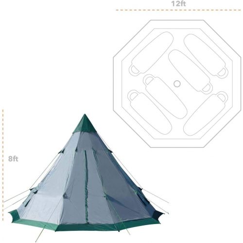  Winterial 6-7 Person Teepee Tent - 12x12 Family 4 Season Camping Yurt Tent, Windows, Mesh Vents, 15lbs, Includes Stakes, Poles, Guylines, Rain-Cap, Stabilizer and Large Travel Bag