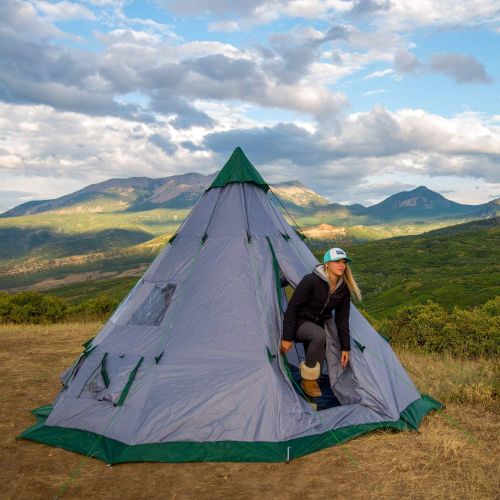  Winterial 6-7 Person Teepee Tent - 12x12 Family 4 Season Camping Yurt Tent, Windows, Mesh Vents, 15lbs, Includes Stakes, Poles, Guylines, Rain-Cap, Stabilizer and Large Travel Bag