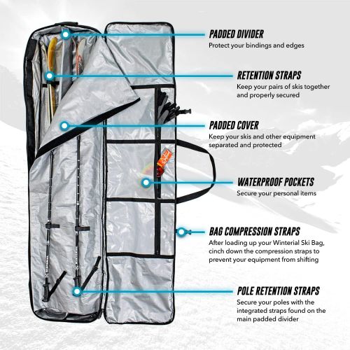  [아마존베스트]Winterial Rolling Double Ski Bag Travel Bag with 5 Storage Compartments and Reinforced Double Padding Perfect for Road Trips and Air Travel/Fits 2 Sets of Skis