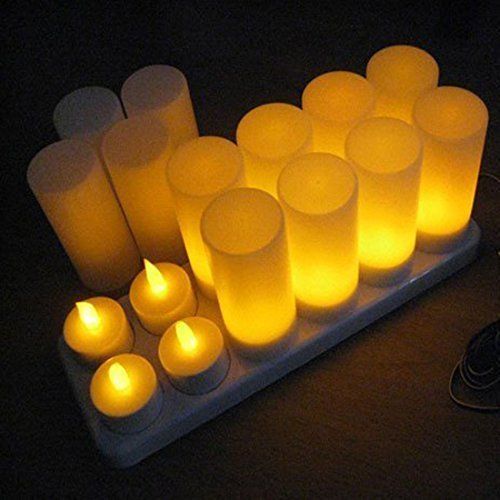  Winterworm Rechargeable Flameless Yellow Flickering Tea Light Candle with Frosted Holder for Xmas Party Wedding Festival Holiday Party Decoration Supplies (Set of 12, Without Remot