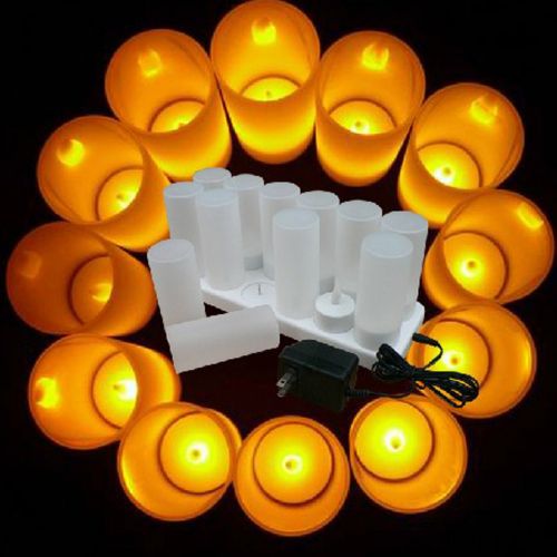  Winterworm Rechargeable Flameless Yellow Flickering Tea Light Candle with Frosted Holder for Xmas Party Wedding Festival Holiday Party Decoration Supplies (Set of 12, Without Remot