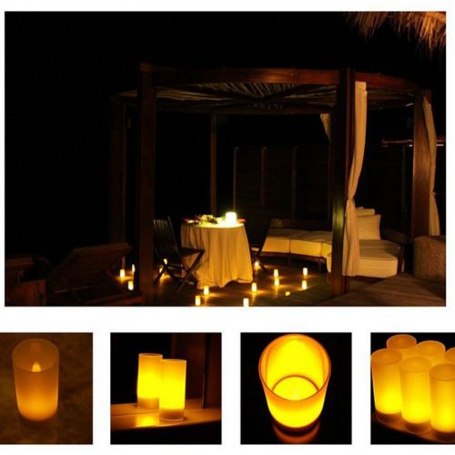  Winterworm Rechargeable Flameless Yellow Flickering Tea Light Candle with Frosted Holder for Xmas Party Wedding Festival Holiday Party Decoration Supplies (Set of 12, Without Remot