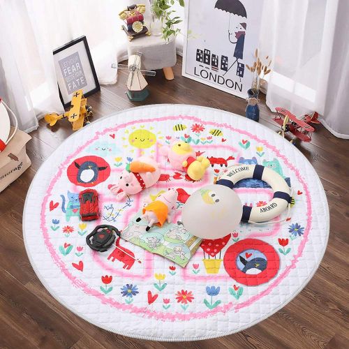  [아마존베스트]Winthome Baby Kids Play Mat Foldable Soft and Washable Toys Storage Organizer Children Play Rugs with 59 inches Large Diameter(House)