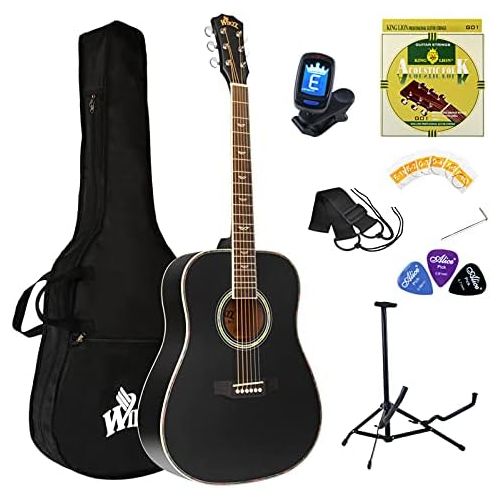  [아마존베스트]Winzz Black Acoustic Guitars 4/4, Beginners Guitars 41 Inch with Guitar Case, Tuner, Strap, Picks, Extra String and Guitar Stand