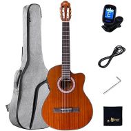 [아마존베스트]Winzz Standard size electric classical guitar stitches nylon with built-in 4 band EQ (equalizer), 39 inch cutaway guitar kit with bag, tuner, cable, wrench and polishing cloth.